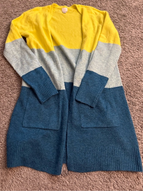 a new day Sweaters - Colorblock Long Cardigan - Yellow, Light Blue & Dark Blue
